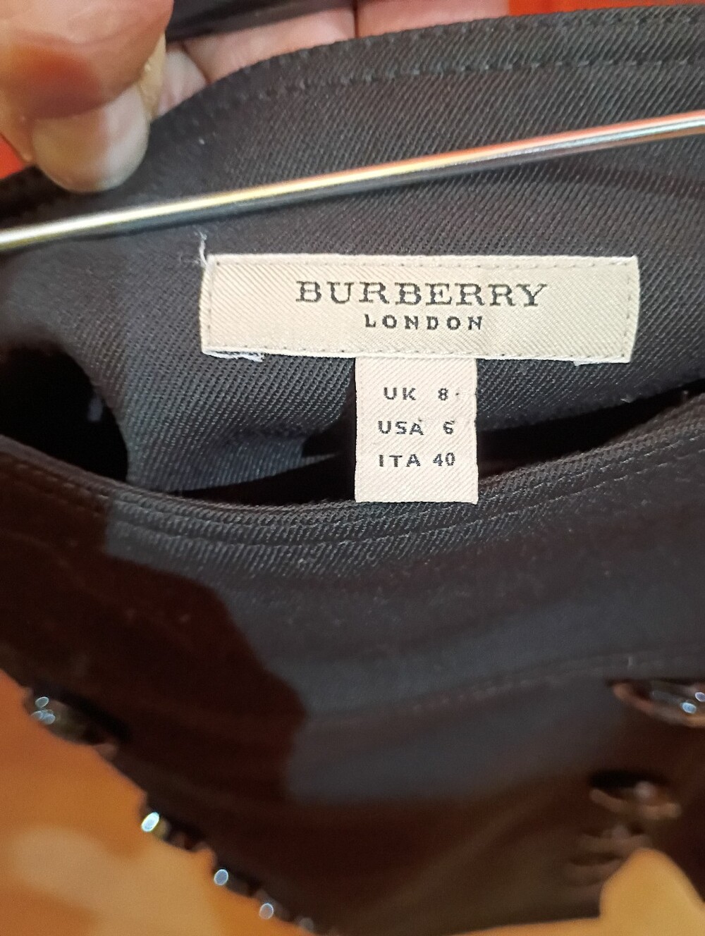 Burberry Wool Black Wrap Skirt Button Front Straight Knee Length - Picture 3 of 7